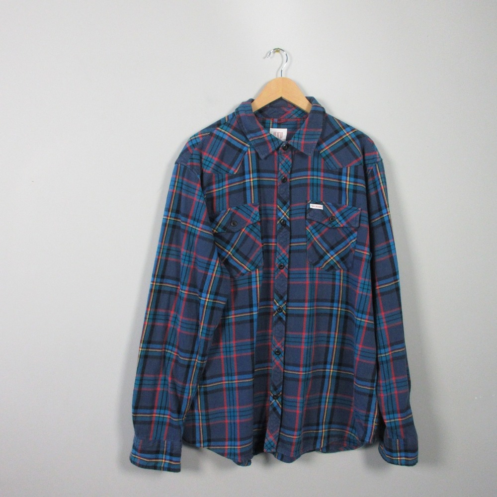Topo Designs Flannel Shirt Men XXL Blue Plaid Button Up Long Sleeve Casual 496